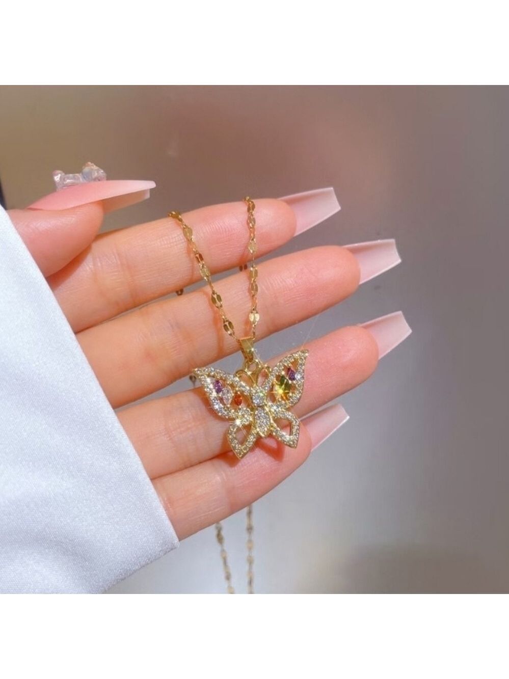 Elegant 18k Gold Plated Stainless Steel Butterfly Pendant Necklace. Multi Color